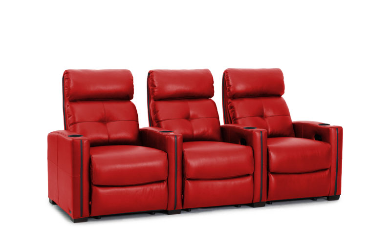 3 red leather recliners lined up