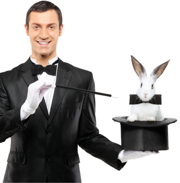 Magician pulling a rabbit out of a hat