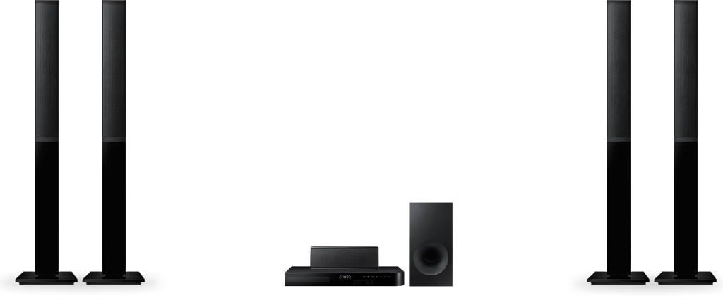 black surround sound speakers