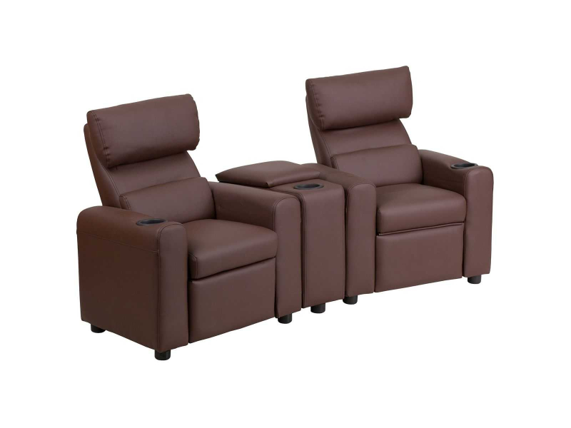 Bruce Peters Kid Recliner Set Brown, Faux Leather Theater Seating