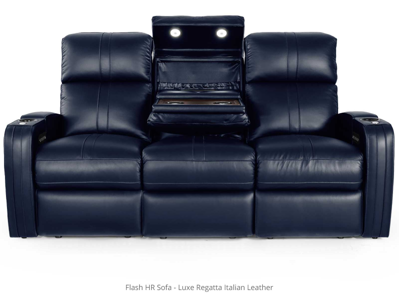 Octane Seating Flash Custom HR Power Reclining Sofa with Middle Drop Down  Table & Loveseat with Middle Storage Console 