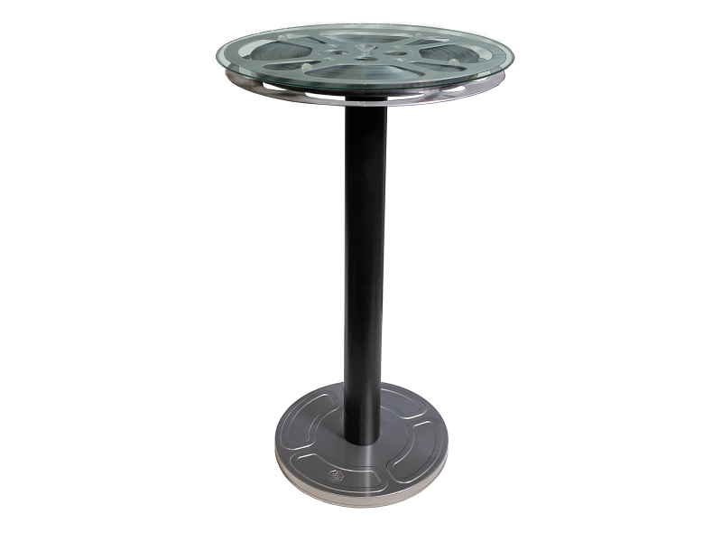 Movie Reel End Table, Glass Table Top