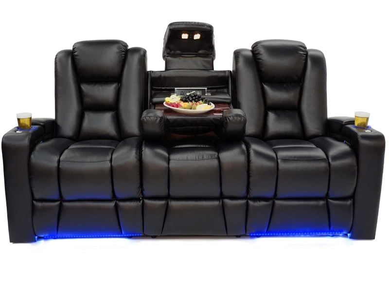 Octane Mega Power Headrest Reclining, Black Bonded Leather Reclining Sofa