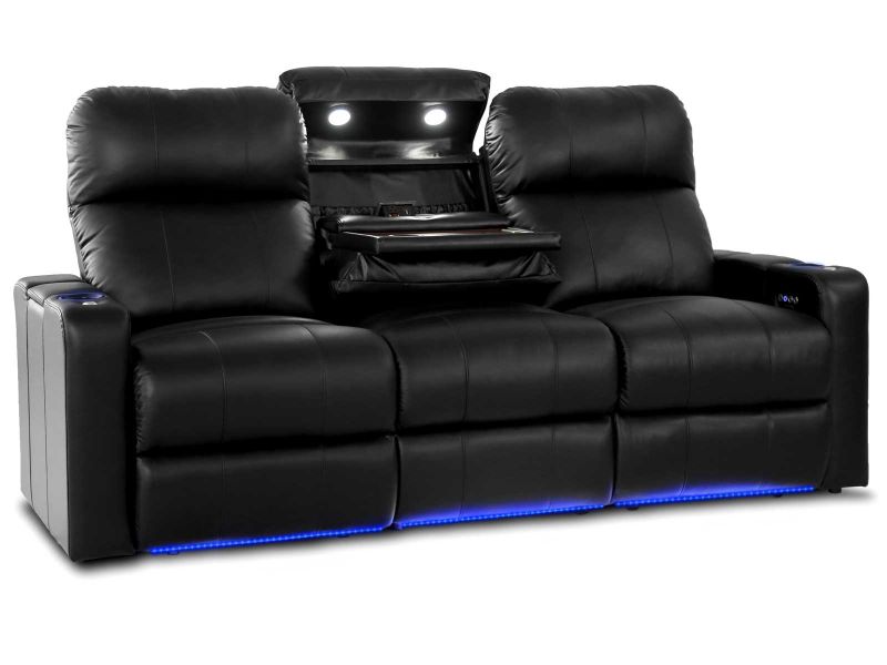 Octane Seating Turbo Xl700 Sofa With, Black Leather Reclining Sofa With Cup Holders