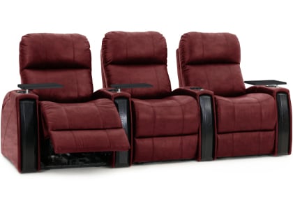 row 3 red leather home theater seats with lights