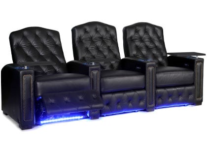 regal black leather three seat theater chair