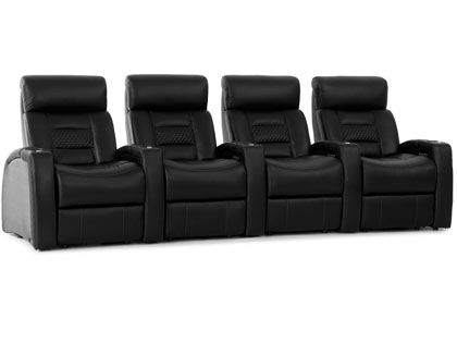 /& Black Swivel Tray Table Seating Bolt XS400 Leather Home Theater Recliner Set Row of 4